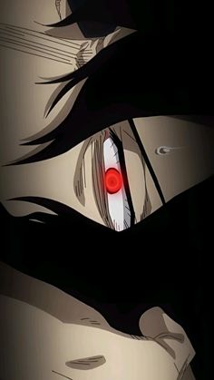 an anime character with red eyes and long black hair is staring at something in the distance