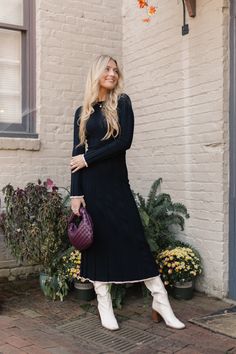 #color_black Black Winter Dress, Black Dress Winter, Dress Pics, Fit And Flare Silhouette, Cardigan Crop Top, Denim Outerwear, Winter Dress, Sweater Tank Top, Long Crop Top