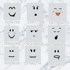 an image of different emoticions on a white marble surface with numbers and faces