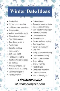 the winter date ideas list with snowflakes