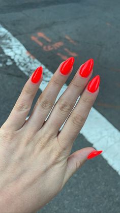 Orange Nails, Hot Red Nails for Summer, Colorful Nails, Bold Nails, Long Nails, Natural Nails, Dip Powder Manicure Red Nails For Summer, Natural Nails Dip, Hot Red Nails, Red Orange Nails, Nail Dipping Powder Colors, Dip Powder Manicure, Nails Dip Powder, Nails For Summer