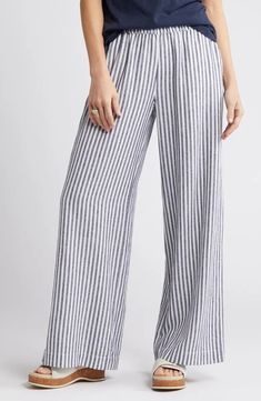 Caslon® Stripe Wide Leg Linen Blend Pants | Nordstrom Pants Nordstrom, Linen Blend Pants, Wide Legs, Linen Blend, Elastic Waist, Wide Leg, Nordstrom, Stripes, Elastic