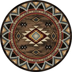 a round rug with native designs on it