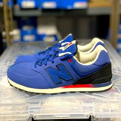 New Balance 574 Blue Blk Juniors New In Box Blue With Black Kl574rag Women Should Add 1.5 For Their Size Blue Casual Training Sneakers, New Balance 574 Blue, New Balance 515, Burgundy Sneakers, Lacrosse Cleats, New Balance Blue, Shoes New Balance, Kids Athletic, Kids Running Shoes