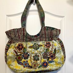 Size Wide 16" X Tall 21" (With Straps) X Depth 4 1/2" Color Multi Sparkle Nwot (Bought In Mexico In The Village Market 2010) Never Used Fun Festive Shiny Sparkle Beautiful Colors Bright Lots Of Room 2 Handles 1 Large Zipper To Close No Compartments Inside, Just Open Black Interior Boho Bohemian Embellished Shoulder Bag For Festive Occasions, Bohemian Embellished Bag For Festive Occasions, Multicolor Embellished Shoulder Bag For Festivals, Embellished Shoulder Bag For Festival, Green Embellished Bohemian Bags, Bohemian Green Embellished Bag, Multicolor Sequined Bags For Summer, Multicolor Sequined Bag For Summer, Multicolor Sequined Summer Bag