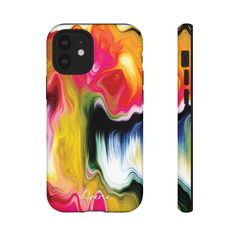 an iphone case with colorful swirls on it