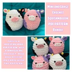 crochet pattern for mini and large amigurmable farm animals with text overlay