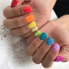 Rainbow Nails Bright, Bright Rainbow Nails, Multicolored Nails Summer, Rainbow Gel Nails, Rainbow Manicure, Multicolored Nails