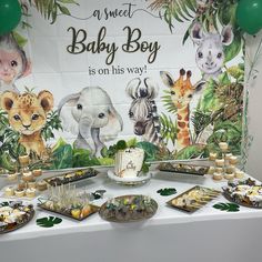 a baby boy is on his way dessert table