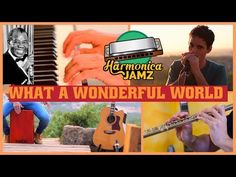 an advertisement for harmonica jam with the words, what a wonderful world tabs and jam