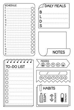 the printable daily planner is shown in black and white, with notes on each side