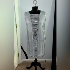 Never Worn, Women’s Silver, Metallic, Sleeveless, Distressed Sweater Dress. Silver Knitted Dress, Distressed Sweater Dress, Women’s Silver Sweaters, Distressed Sweater, Sweater Dress, Sweaters For Women, Colorful Dresses, Women Shopping, Silver