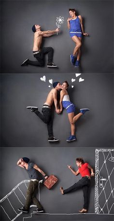 a man and woman are posing in different poses