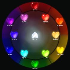 the colors of hearts are arranged in a circle with their names on each color wheel