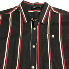 Casual Black Shirt With Snap Buttons, Casual Red Shirt With Placket, Red Casual Shirt With Placket, Casual Black Shirt With Placket, Red Fashion Men, White Sleeves, Red Fashion, Button Up Shirt, Striped Shirt