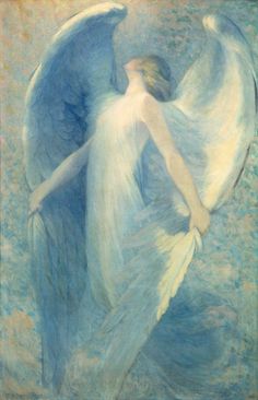 an angel with blue wings is shown in this painting