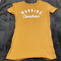 Free State Mustard Yellow Morning Sunshine T-Shirt Washed, Never Worn Mustard Short Sleeve T-shirt With Graphic Print, Yellow Tops With Logo Print, Trendy Yellow Slogan Tops, Trendy Yellow Tops With Logo Print, Trendy Yellow Top With Text Print, Yellow Graphic Tee With Letter Print, Yellow Letter Print Graphic Tee, Yellow Short Sleeve T-shirt With Text Print, Casual Yellow Slogan Top