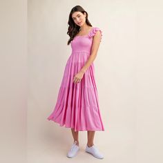 Discover Effortless Style With Our Smocked Tiered Maxi Dress! With Its Smocked Design And Ruffle Detail, This Dress Offers Both Comfort And Femininity. Get Ready To Turn Heads And Feel Confident Gigio By Pinkblush New With Tags Inventory #R503 Summer Midi Dress With Smocked Bodice And Ruffle Sleeves, Casual Midi Dress With Smocked Back And Ruffled Straps, Casual Midi Dress With Smocked Back And Ruffle Sleeve, Casual Midi Dress With Ruffled Straps For Brunch, Spring Midi Dress With Smocked Bodice And Ruffle Sleeves, Casual Midi-length Smocked Dress With Ruffles, Casual Midi Dress With Ruffled Straps, Casual Ruffle Sleeve Maxi Dress For Summer, Casual Midi Dress With Ruffled Straps For Day Out