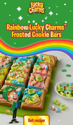 the lucky charms rainbow lucky charms frosted cookie bars are ready to be eaten for st patrick's day