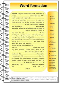 the word formation worksheet is shown in yellow and black, with an orange background