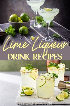 lime liqueur drink recipe in glasses with limes on the side