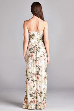 It's not your Grandma's 'antique roses' type of floral dress! This pretty ivory maxi dress features an antique china floral pattern of cream, blush and olive. The perfect romantic date night dress features a strapless neckline, empire waist and practical side pockets. Estimated 2-4 business days for shipping. Available in ivory/blush Made in the USA 96% polyester and 4% spandex Butterfly Couture, Ivory Maxi Dress, Romantic Date Night, Date Night Dress, Social Dresses, Strapless Neckline, Romantic Date, Social Butterfly, Strapless Maxi