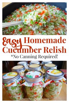 an easy homemade cucumber relish recipe in mason jars