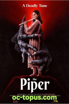 a movie poster for the piper with a woman holding a knife and two hands on her chest