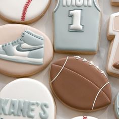 cookies decorated to look like sports related items