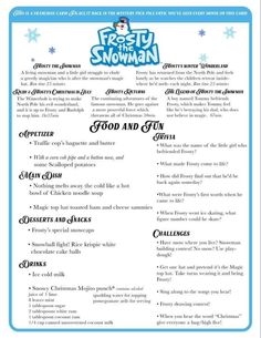 the menu for frozen food and drink is shown in blue, with snowflakes on it