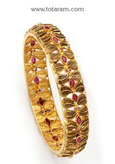 22 Karat Gold Bangle With Color Stones - Single Piece - Temple Jewellery - 235-GBL1495 - in 17.550 Grams for USD $1422.44. 
Made in India by Totaram Jewelers Online this product is in Gold - 22 Karat BIS Hallmark 916 KDM Gold  & is an excellent gift for Adult - Women. Ships fully insured with secured guaranteed delivery for free with your order over $250 from New Jersey USA & comes with 30 days exchange policy. 22k Gold Bangles, Gold Bangles For Women, Color Stones, Gold Bangle, Temple Jewellery, Gifts For Adults, 22k Gold, Gold Bangles, Single Piece