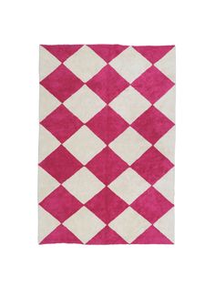 Natural rug with bright pink checker details Checker Rug, Trendy Office, Patterned Rug, Play Areas, Checkered Rug, Green Sky, Checkerboard Pattern, Family Rooms, Common Area