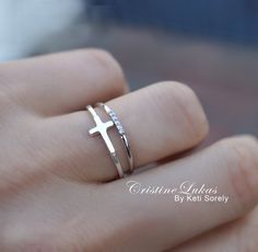 Sideways Cross Ring Set with CZ Band - Dainty Stacking Ring Set in Silver, Yellow and Rose Gold - Religious Jewelry for Kids & Adults by CristineLukas on Etsy https://www.etsy.com/listing/585528136/sideways-cross-ring-set-with-cz-band Christmas Rings Jewelry, Morganite Engagement Ring Vintage, Cross Rings, Pink Morganite Engagement Ring, Jewelry For Kids, Buddha Jewelry, Cross Gift, Diamond Stacking Rings, Gold Diamond Wedding Band