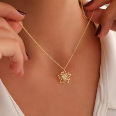 "Elegant Lotus Charm Necklace, Personalized Gifts for Women, Sterling Silver Jewelry, Graduation Gifts for Her, ❤When we receive a beautiful gift, we experience joy and surprise together, and we never forget that moment. It is just as happy to give a gift to a loved one as much as to receive a gift that comes on important days or unexpected moments.  Now is the time to pamper your loved ones and yourself with these special necklaces.  Discover the epitome of elegance and thoughtfulness with our exquisite Diamond Pave Lotus Flower Necklace - a gift that will leave your beloved speechless. This stunning necklace is the perfect blend of beauty and sentiment, making it an ideal gift for any special occasion or even just to brighten someone's day. Crafted with meticulous attention to detail, th Simple Pendent Designs, Gold Pendant Designs Indian, Esty Shop.com Jewellery, Simple Pendant Design, Special Necklaces, Simple Necklace Designs, Personalized Gifts For Women, Minimalist Jewelry Silver, Minimal Pendant