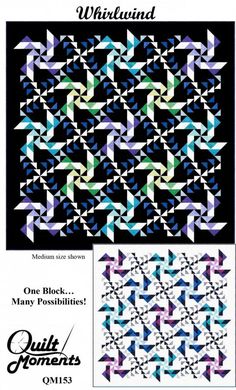 an image of a quilt pattern with the words, whirling and one block many possibilities