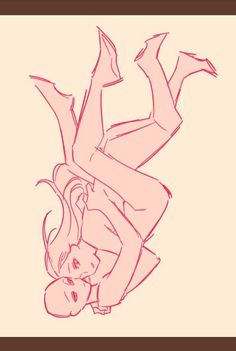 a drawing of two people in the air with their arms around each other and one person upside down