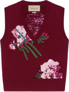 Gucci floral-intarsia Wool Vest size M Gucci Knitwear, Gucci Floral, Wool Vest, Merino Wool Sweater, Sweater Vest, Wardrobe Essentials, Fashion Inspo Outfits, Tank Top Fashion, Alexander Mcqueen