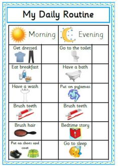 a printable worksheet for the daily routine with pictures and words on it