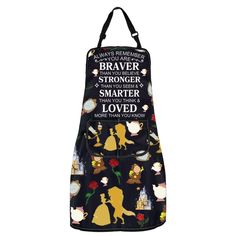 a black apron with disney characters on it