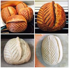 four different types of breads sitting on top of each other