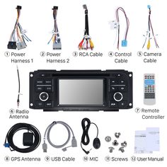 an image of car stereo system with wiring and other items to be used in the vehicle