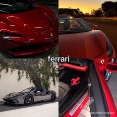 two pictures one is red and the other has black ferraris