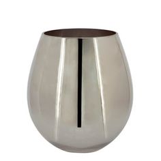 a silver vase with a black stripe on the side