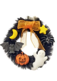 PRICES MAY VARY. 1:12 Scale - Approximate width - 45mm = 1.3/4 inches Dollhouse Wreaths, Spooky Front Door, Front Door Accessories, Black Halloween Wreath, Real Good Toys, Pumpkin Moon, Dollhouse Halloween, Miniature Halloween, Halloween Miniatures