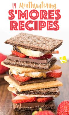 a stack of s'mores with strawberries on top