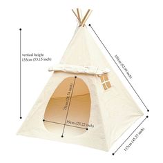 a teepee tent with measurements for it