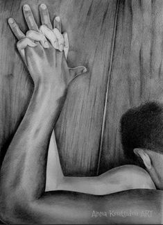 a drawing of a person holding their hands up