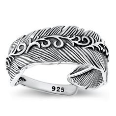 Unique Feather Ring .925 Oxidized Sterling Silver Band Jewelry Female Male Unisex Size 10 All our silver jewelry is crafted from .925 silver also commonly referred to as sterling silver. Sterling silver is the standard for beautiful high-quality silver jewelry and cannot be replicated by lower priced silver plated jewelry. It is 92.5% pure silver, mixed with alloys to add strength and durability to stand the test of time. Keep your fine jewelry shiny and elegant by storing it properly. Jewelry n Tarnish Remover, Feather Ring, Female Male, Band Jewelry, Silver Plated Jewelry, Oxidized Sterling Silver, Sterling Silver Bands, Pure Silver, Silver Band