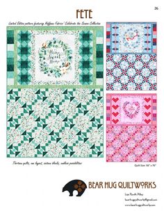 the cover of a quilt book with four different designs