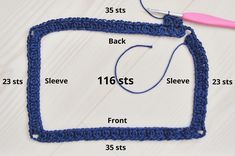 the crochet square is shown with measurements for each stitch